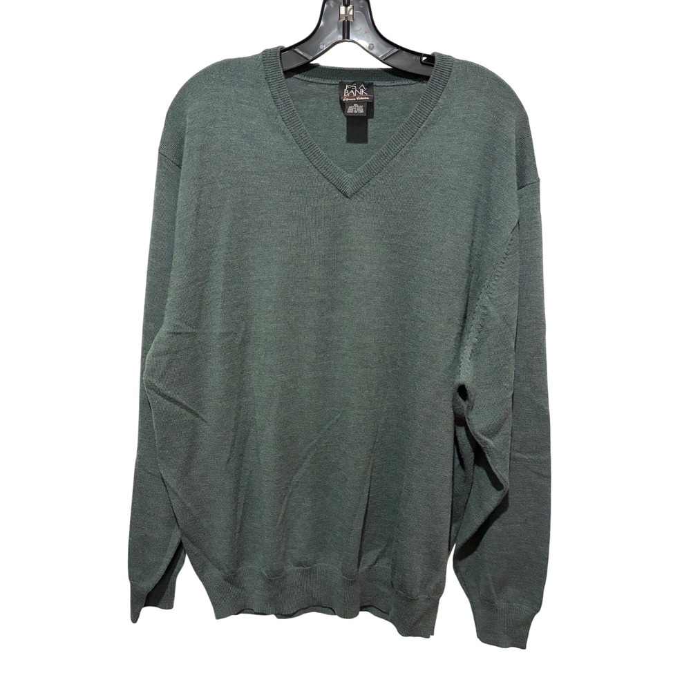 Jos A Bank Signature Men XL Italian Merino Wool V-Neck Sweater Sage Green